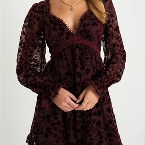 Lulu's Burgundy Long Sleeve Dress